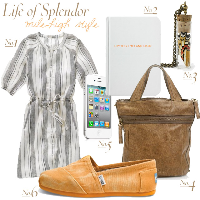 madewell dress, jcrew tote, hipsters I met and liked, butterfly wing necklace, yellow toms, white iphone
