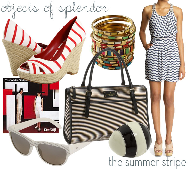 anthropologie bangles, the white stripes, kate spade striped bad, marc jacobs striped ring, striped sunglasses, striped wedges