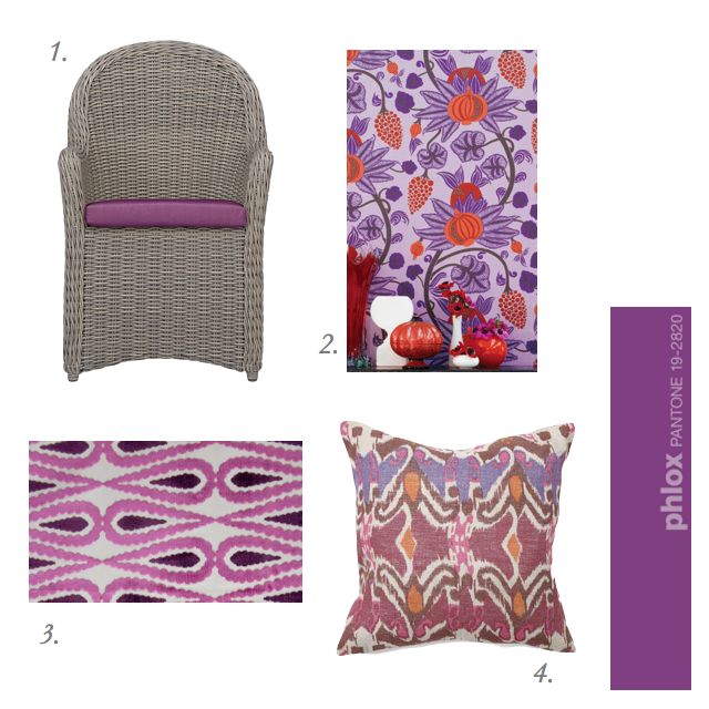 Crate & Barrel Outdoor chairs, Vila Home Pillows, Purple Ikat, Osborne & Little fabrics, Designers Guild for Osbourne & Little, Violet 