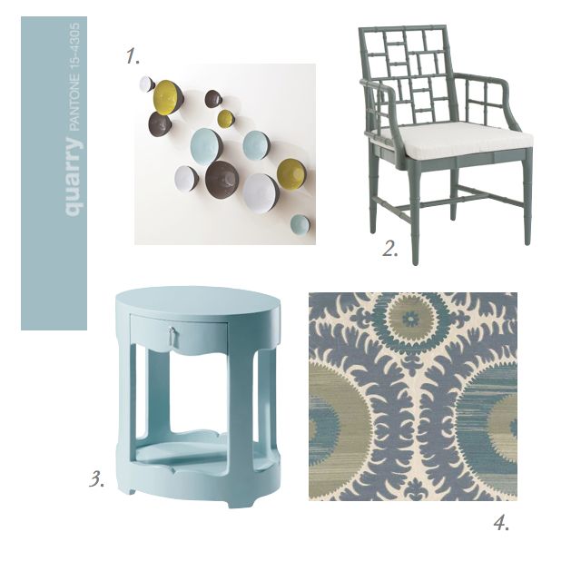 Pale Blue, Pantone Color Trends, Bungalow 5 side table, Global Views sculptures, Wall Art, Wisteria Chair, Chippendale Chair 