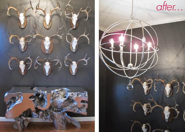 Before & After, Modern Antler wall, Z Gallerie Sequoia Console Table 