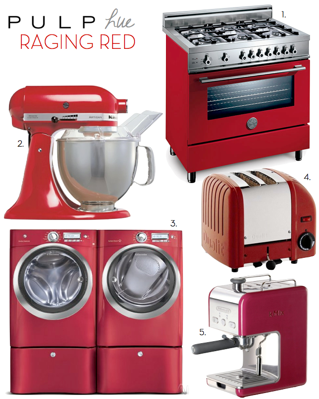 Red Appliances, Delonghi Espresso Maker, Kmixx, Electrolux Appliances, Dualit Toaster, Bertazzoni ovens, kitchen aid mixer